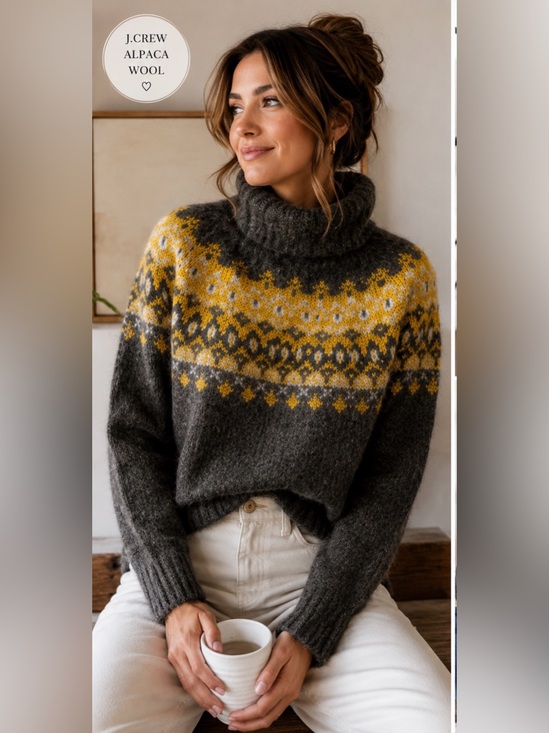 Banana Republic Sweaters - J.Crew Alpaca Wool Fair Isle Turtleneck Sweater Gray Mustard Nordic Cozy Women’s